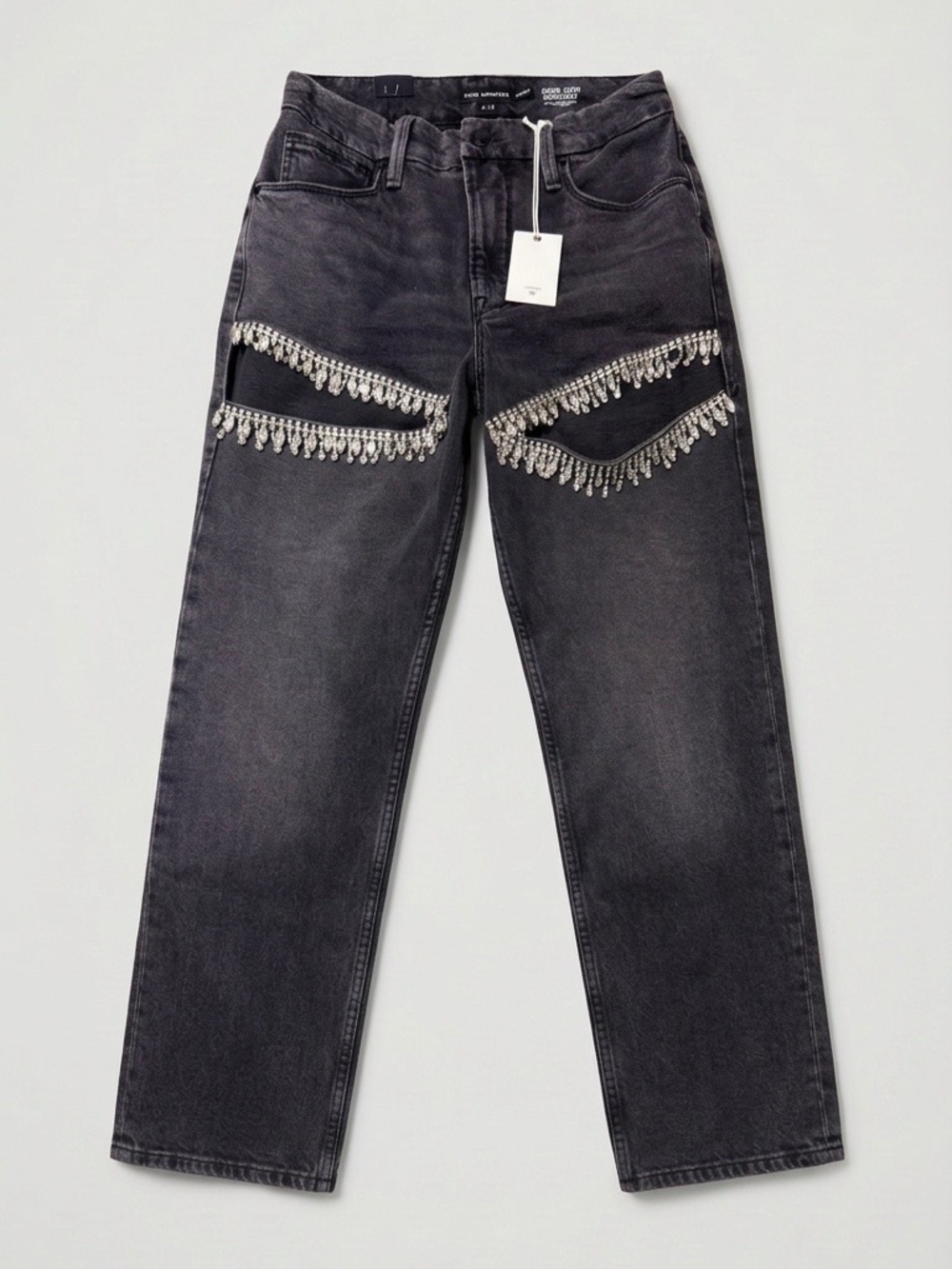 Good American Good Icon Crystal Embellished
Cutout Straight Leg Jeans $179 Sz 4